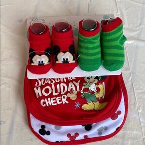 Disney Mickey Mouse Holiday Bib and Sock Set - Red and Green